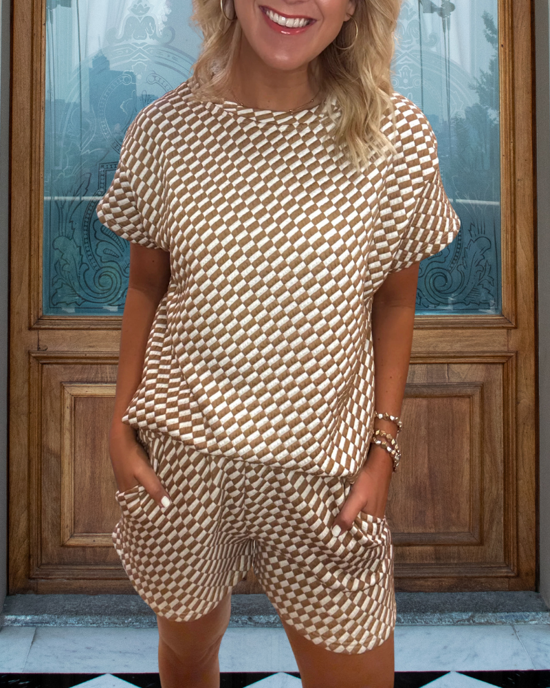 Trendy Oblique Plaid Shorts Set