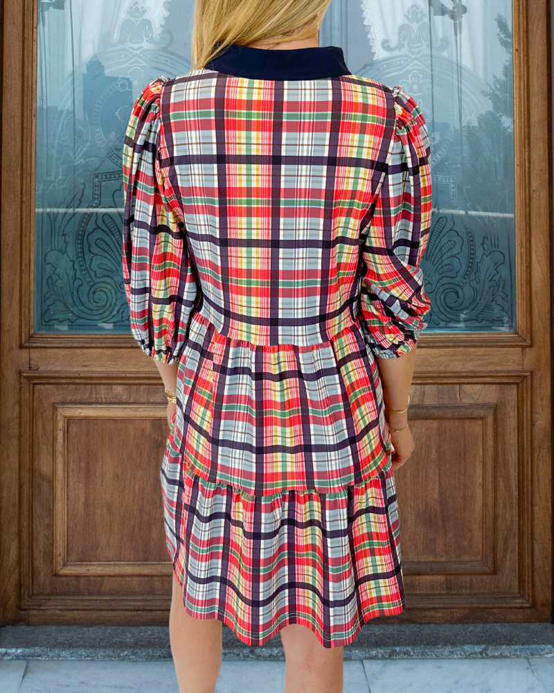 Colorful Plaid Layered V-Neck Dress