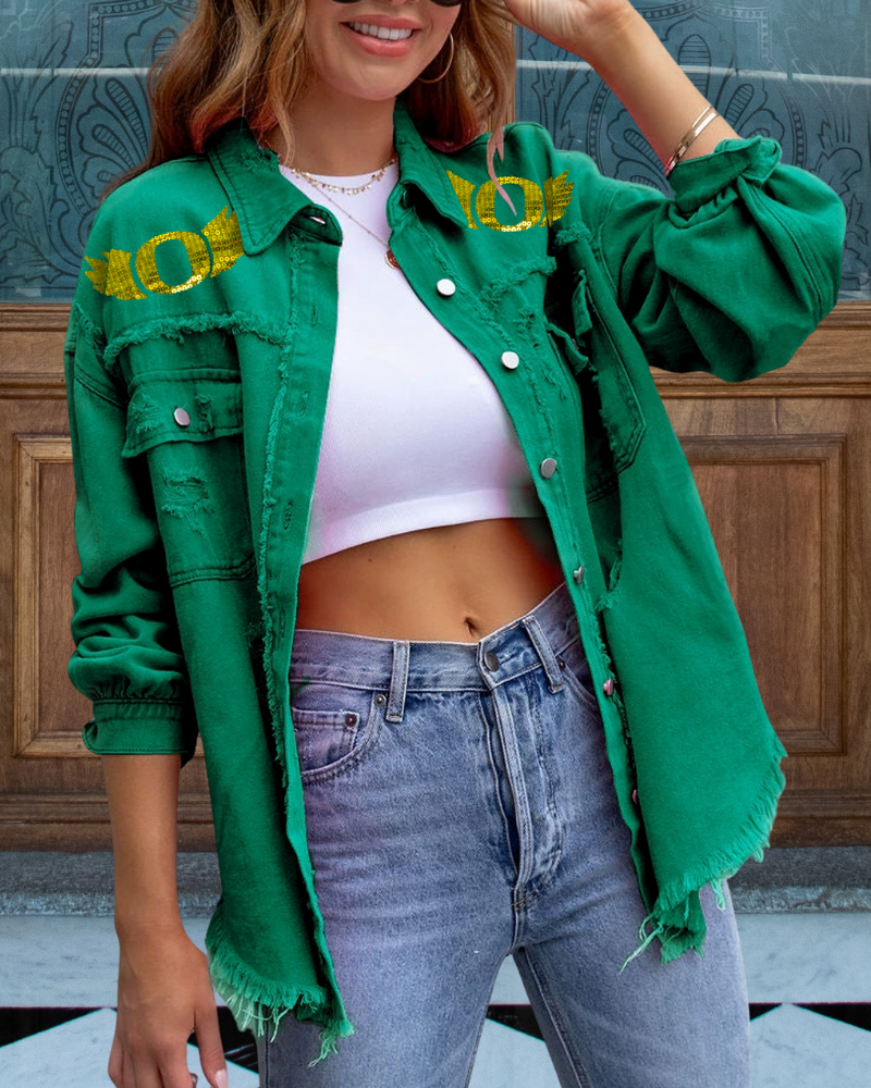 Oregon Ducks Sequined Raw-edge Shirt