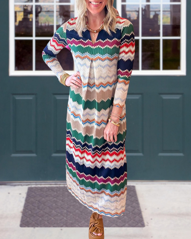 Wavy Striped V-Neck Dress