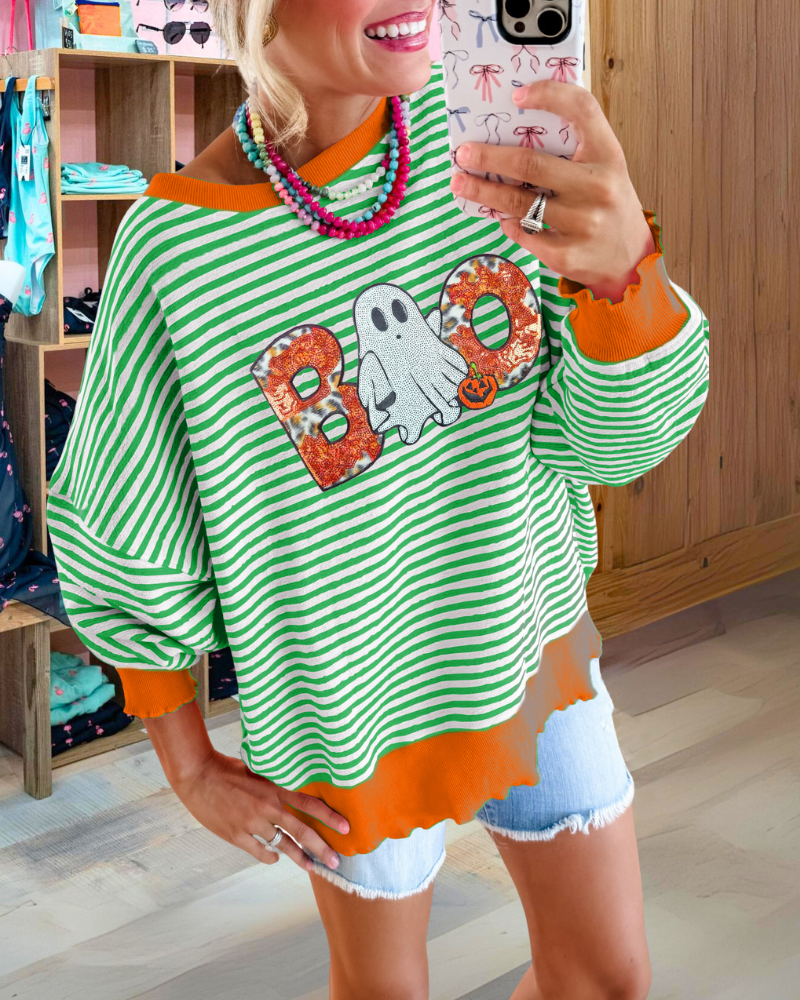 Spooky Boo Ghost Stripe Sweatshirt