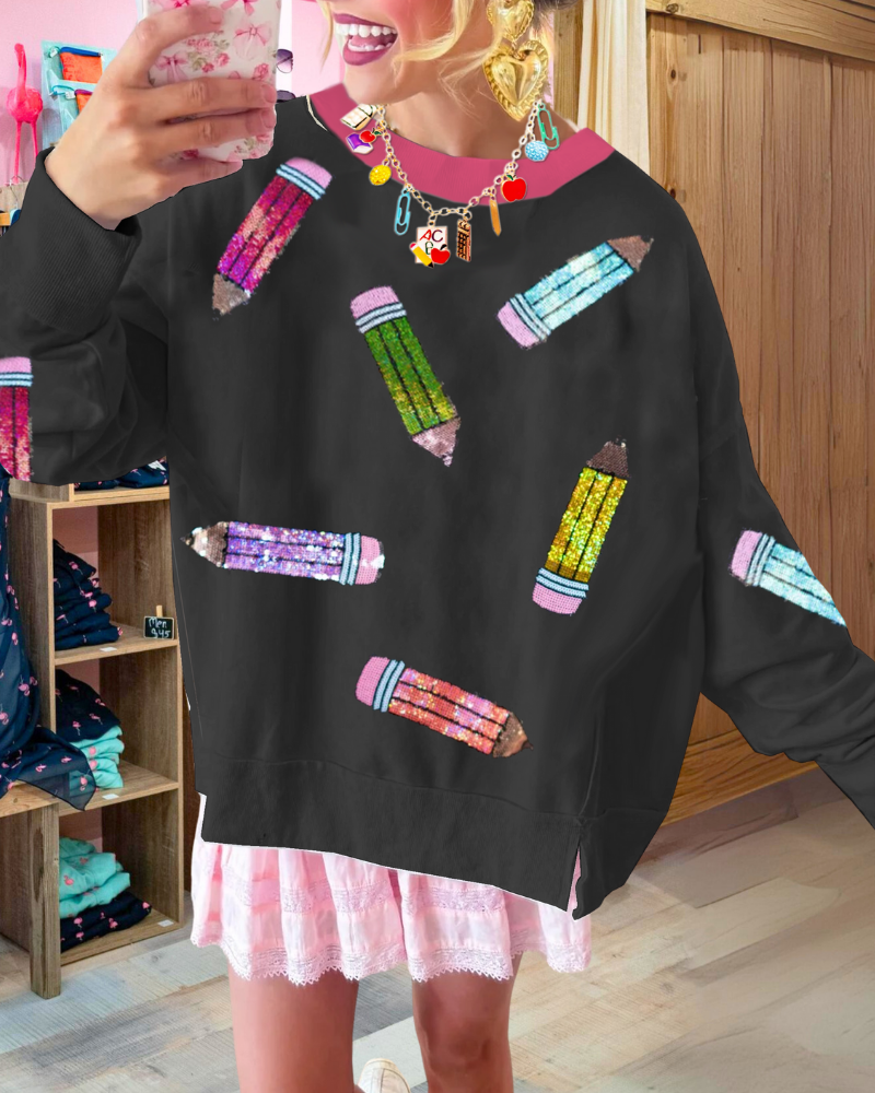 Oversized Colored Pencil Sequined Sweatshirt