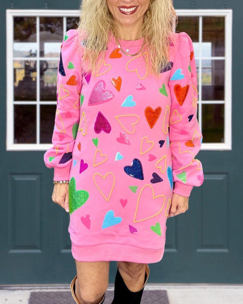 Fun Heart Embroidered Mini Dress