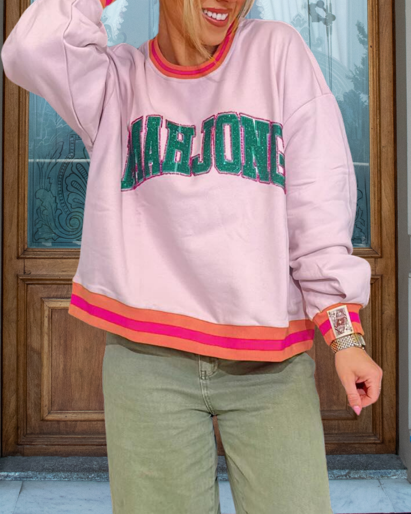 Mahjong Sequined Striped Trim Sweatshirt