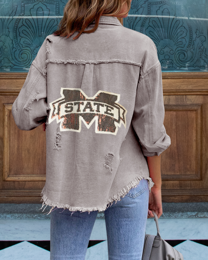 MSU State Sequined Raw-edge Shirt