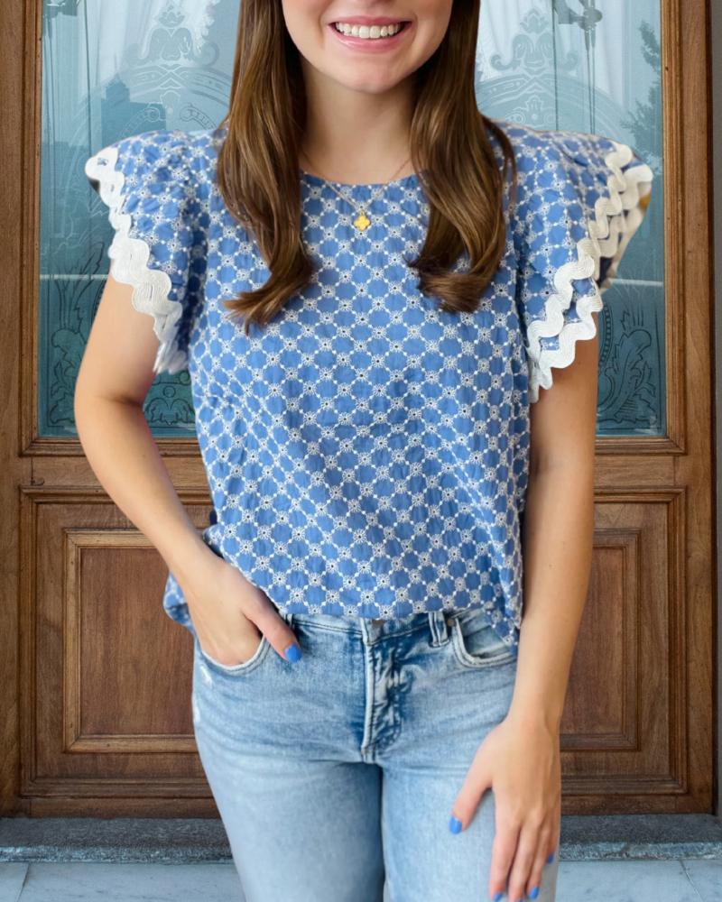 Polka Dot Check Ruffle Top