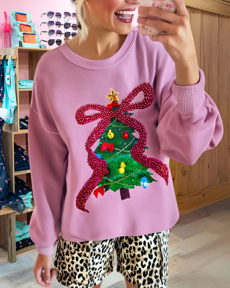 Bow Christmas Tree Sequined Sweatshirt
