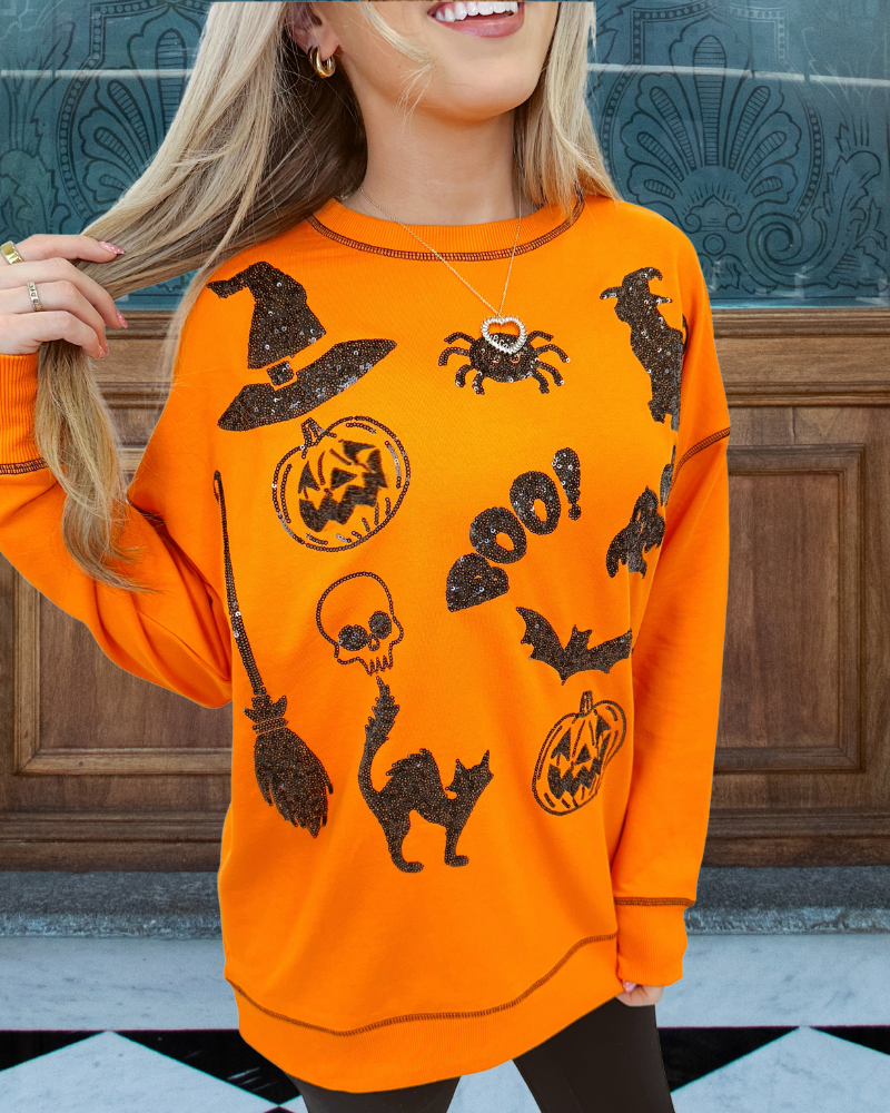 Playful Halloween Sequin Accent Sweatshirt