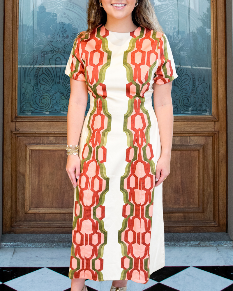 Artistic Geometric Chain Satin Dress