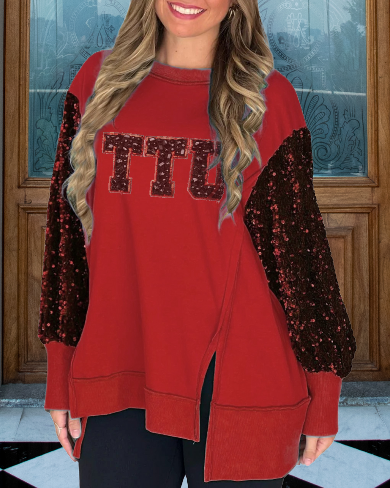 Sequin Sleeve Varsity Sweatshirt