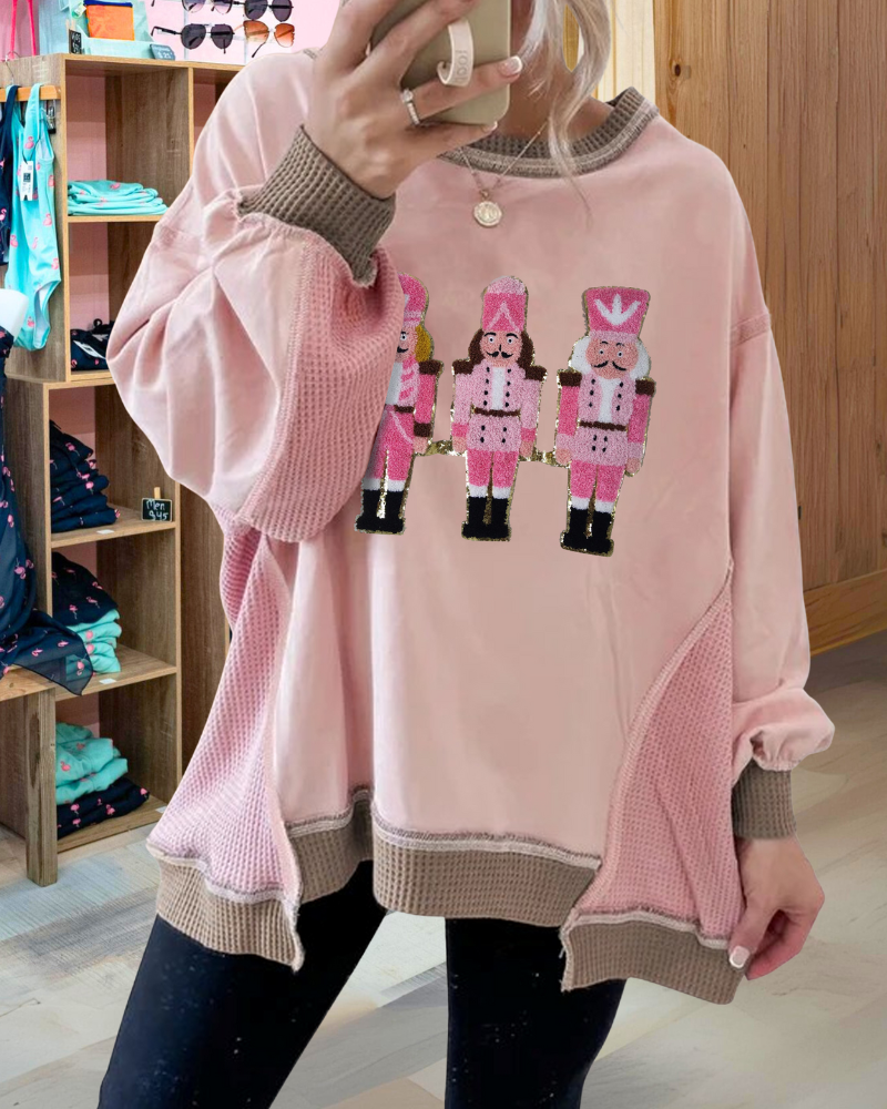 Nutcracker Soldier Embroidered Waffle Sweatshirt