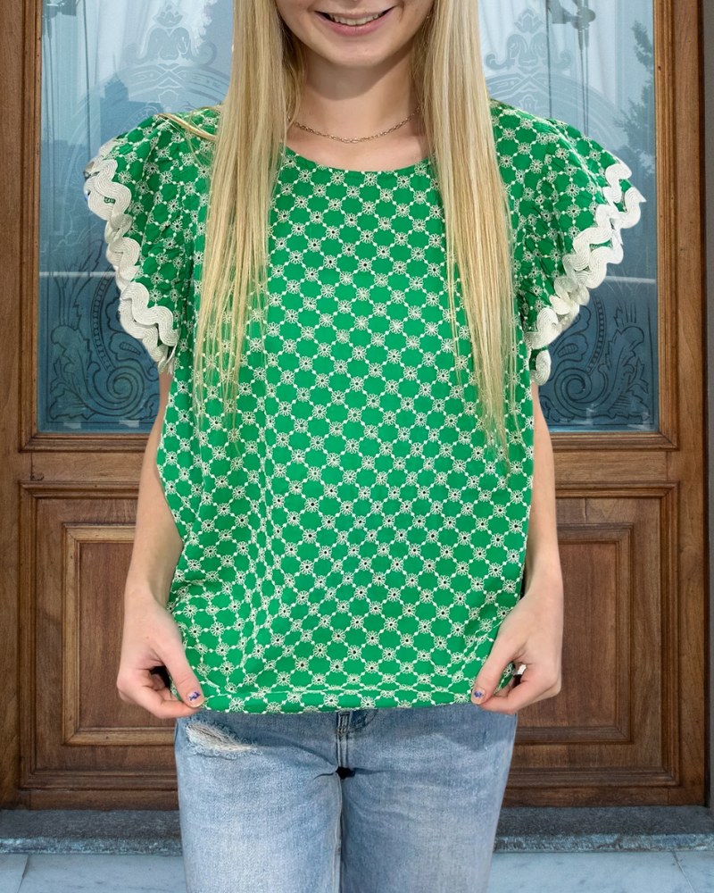 Polka Dot Check Ruffle Top