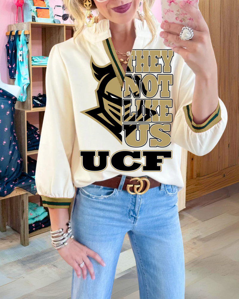 UCF Knightro Ruffle V-Neck Top