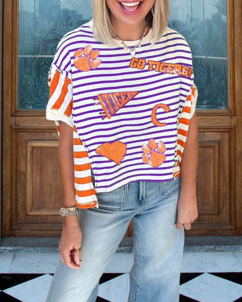 Clemson Tigers Sequin Striped Asymmetric Top