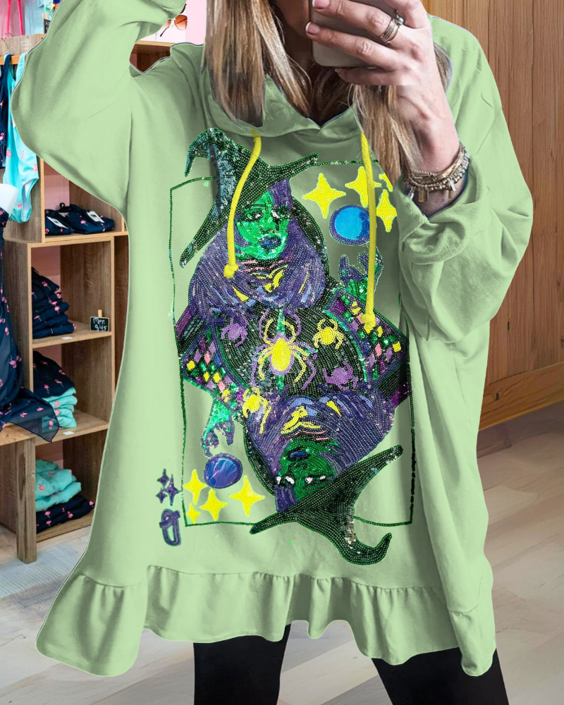 Oversized Sparkling Witch Sequin Hoodie