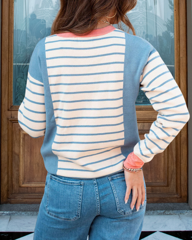Striped Color block Trim Sweater