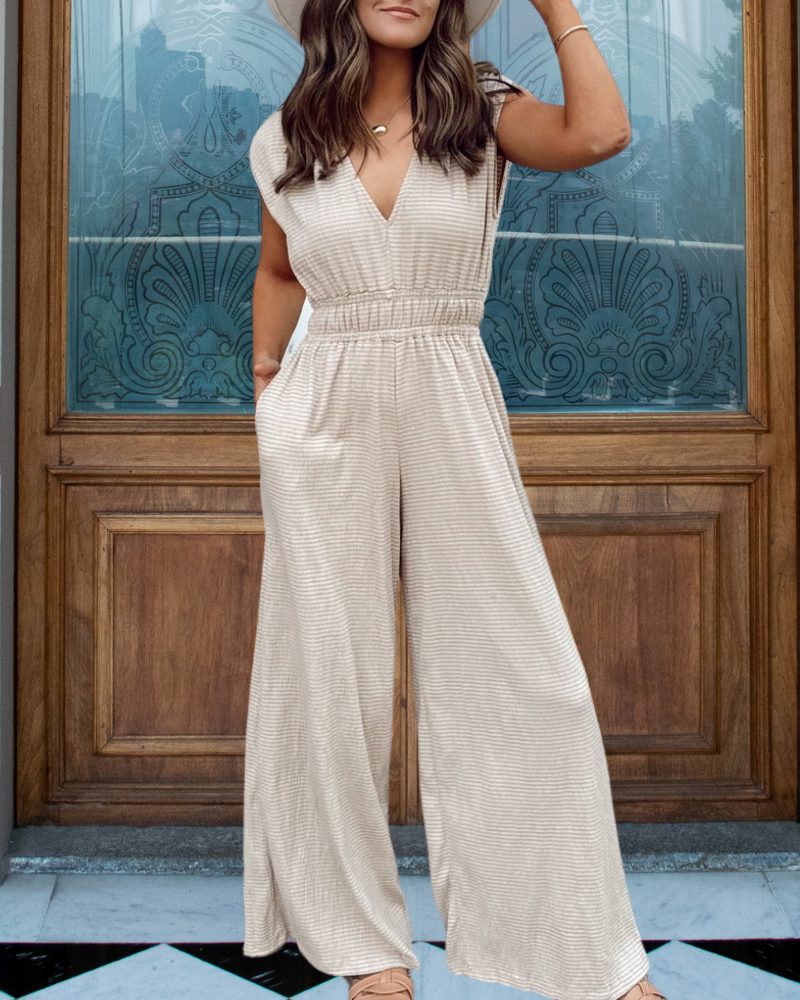 Holiday Stripe V-Neck Jumpsuit
