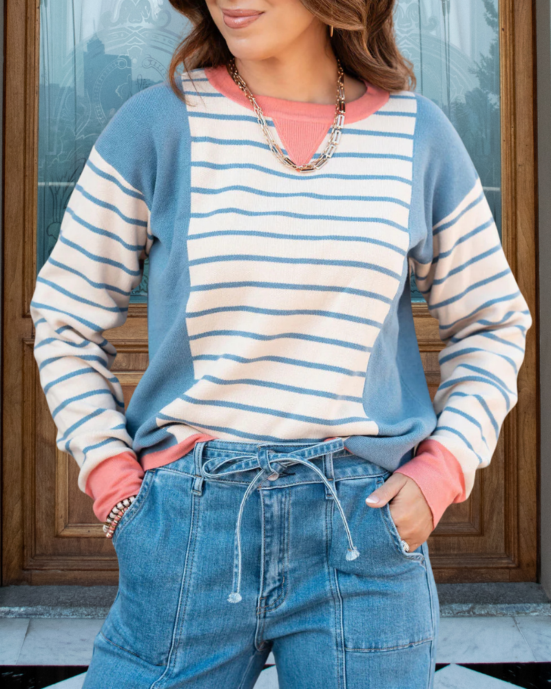 Striped Color block Trim Sweater