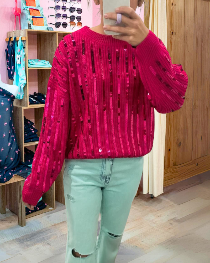 Sparkling Sequined Crewneck Sweater