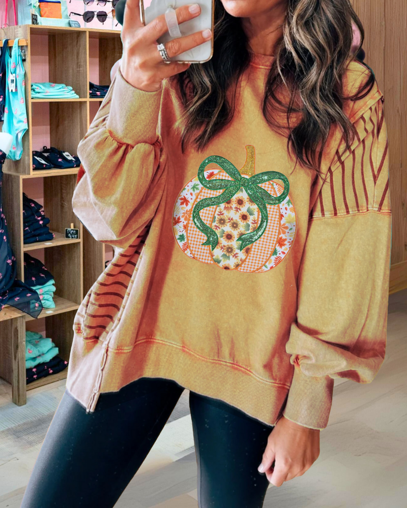 Pumpkin Floral Sequined Sweatshirt