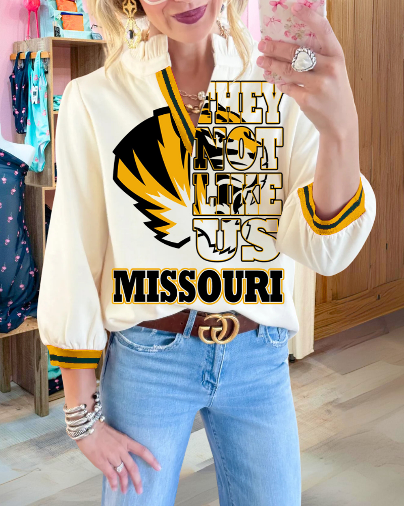 Missouri Tigers Ruffle V-Neck Top