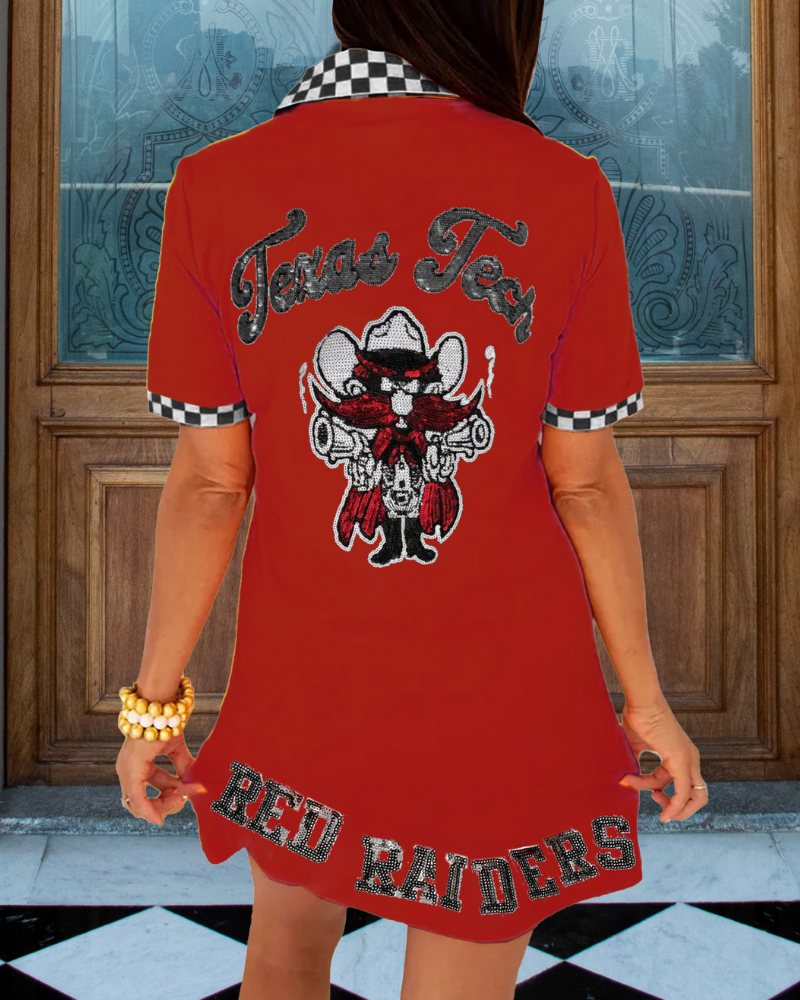 Red Raider Sequined Check Trim Dress