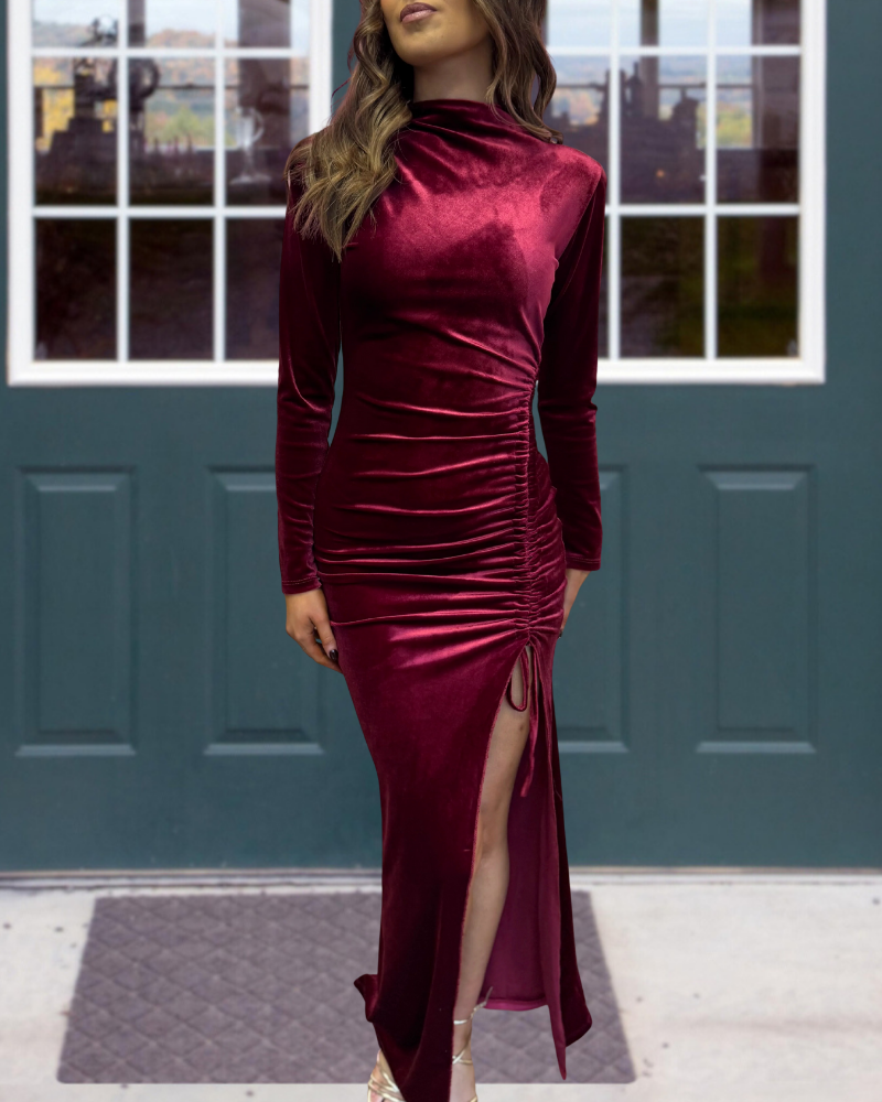 Tight Slit Velvet Maxi Dress