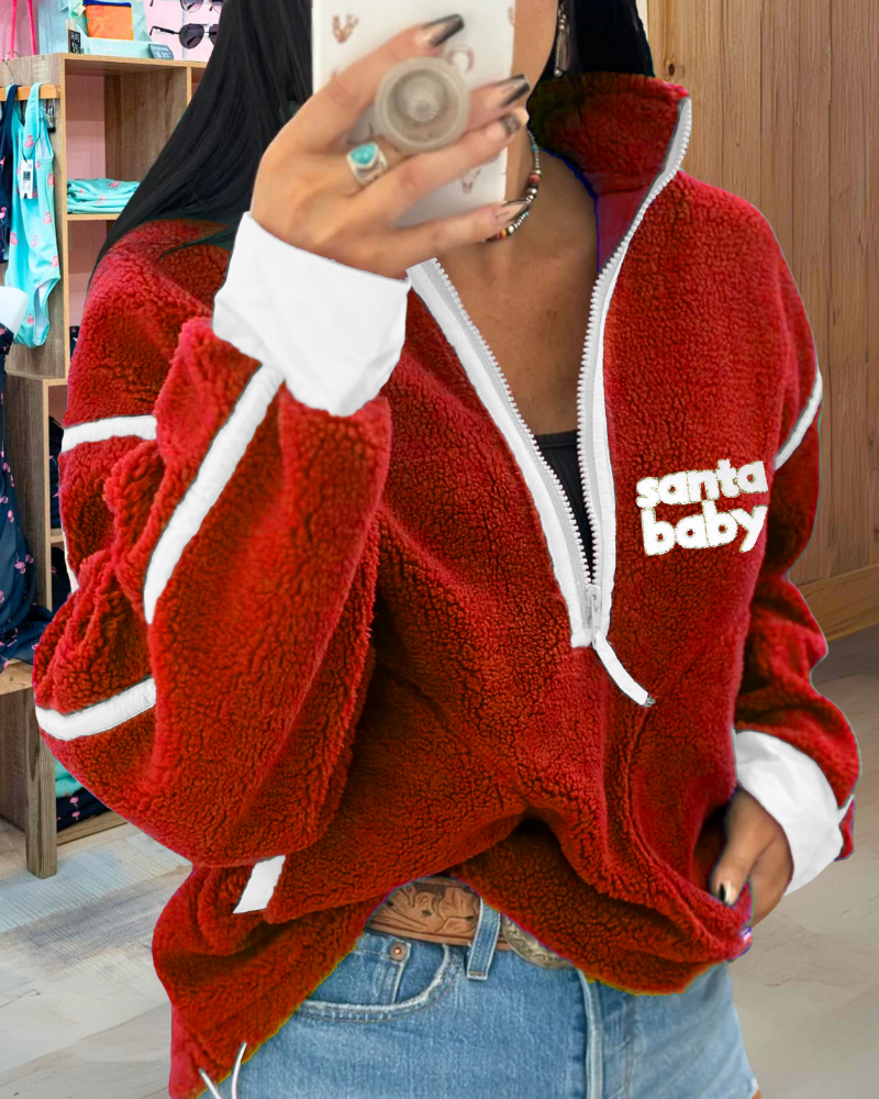 Santa Baby Half-Zip Plush Pullover