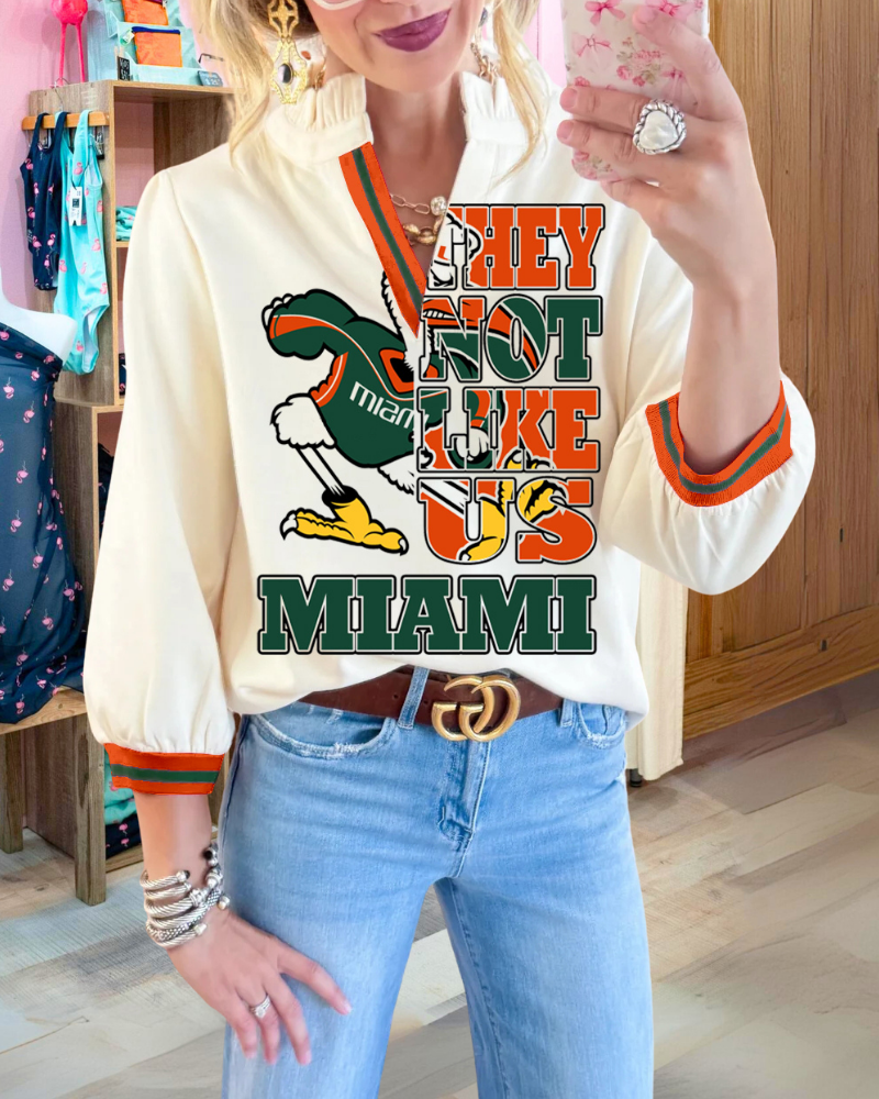 Miami Hurricanes Ruffled V-Neck Top