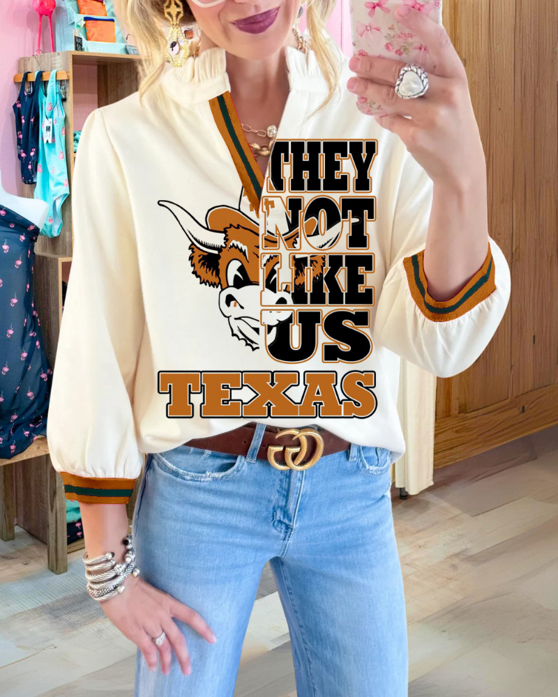 Texas Longhorns Ruffle V-Neck Top
