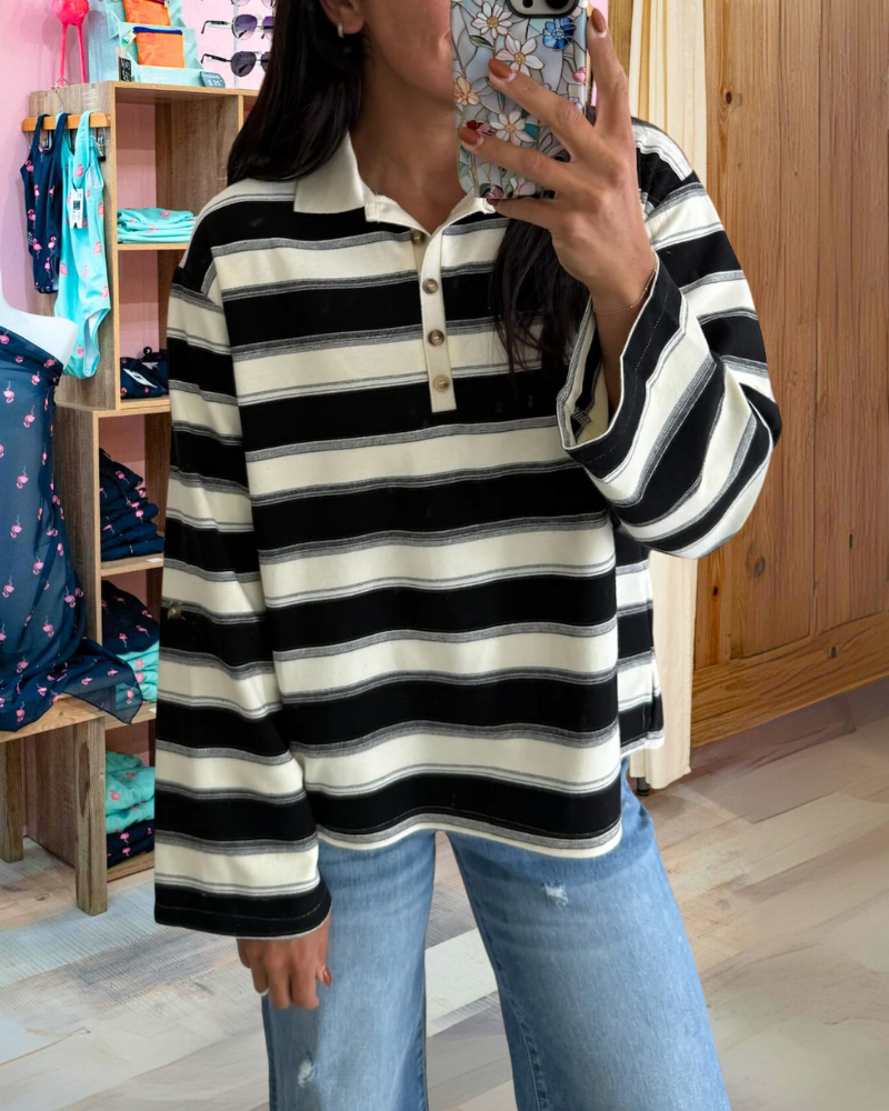 Colorblock Striped Polo Top
