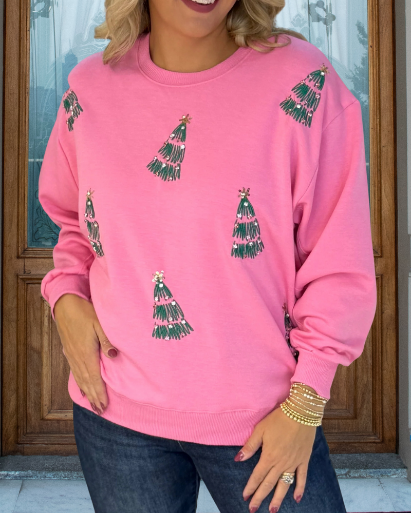 Christmas Tree Print Crewneck sweatshirt