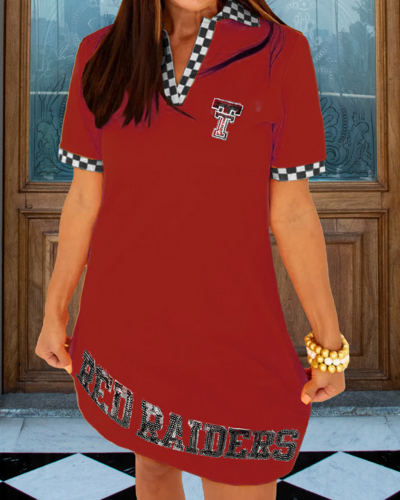 Red Raider Sequined Check Trim Dress