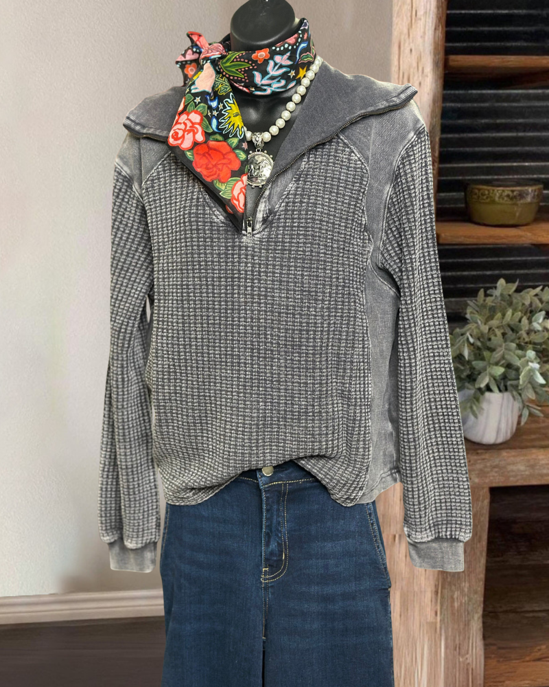 Minimalist Waffle Half-Zip Pullover