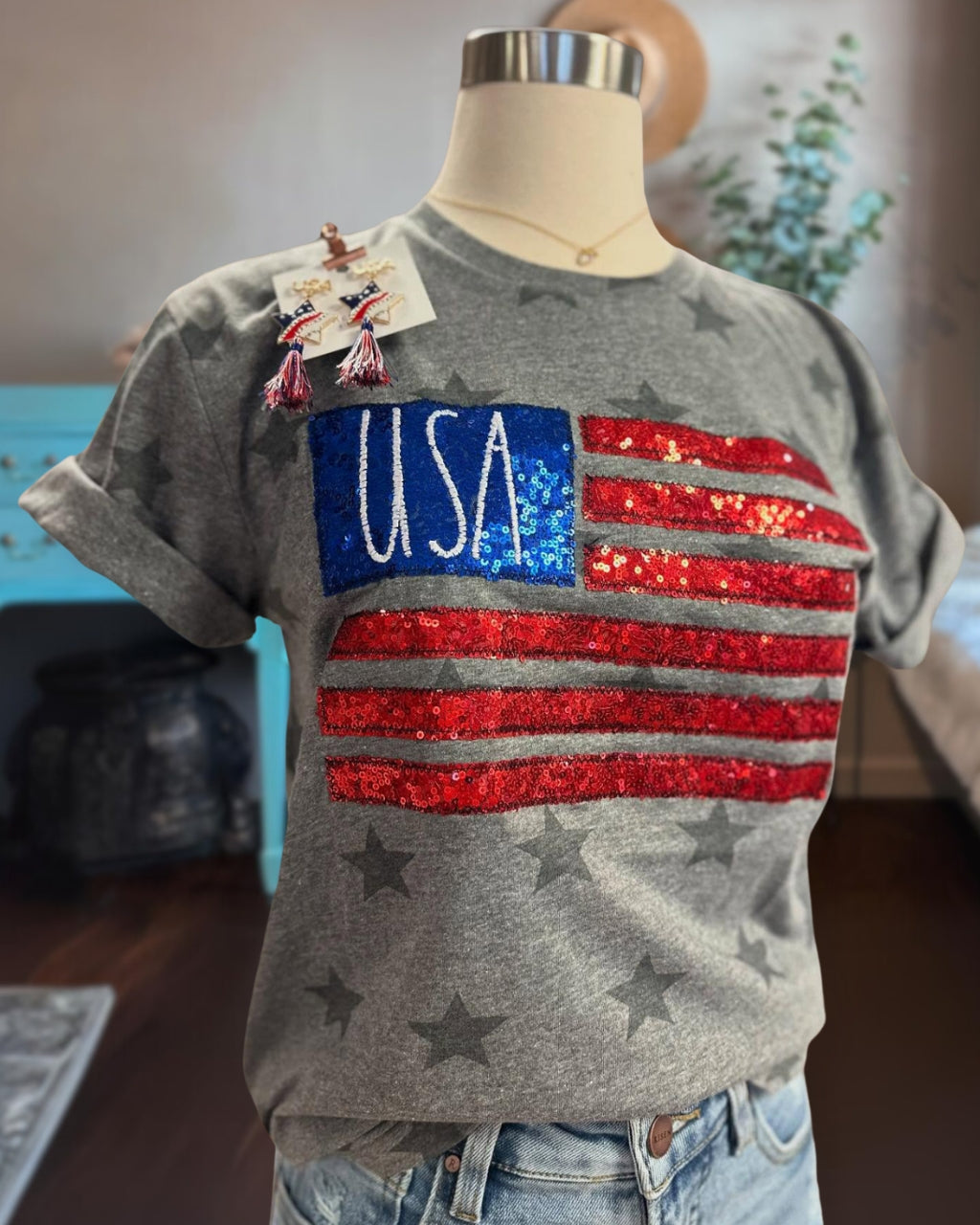 Flag Sequins Star Tee