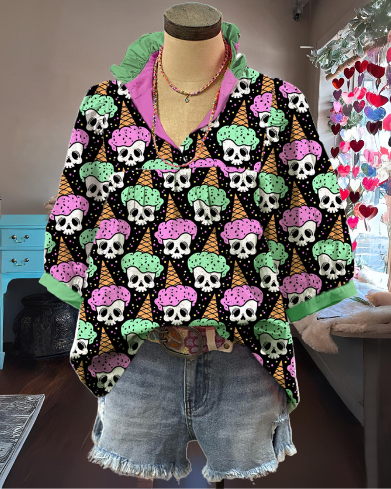 Playful Ice Cream Skull Top