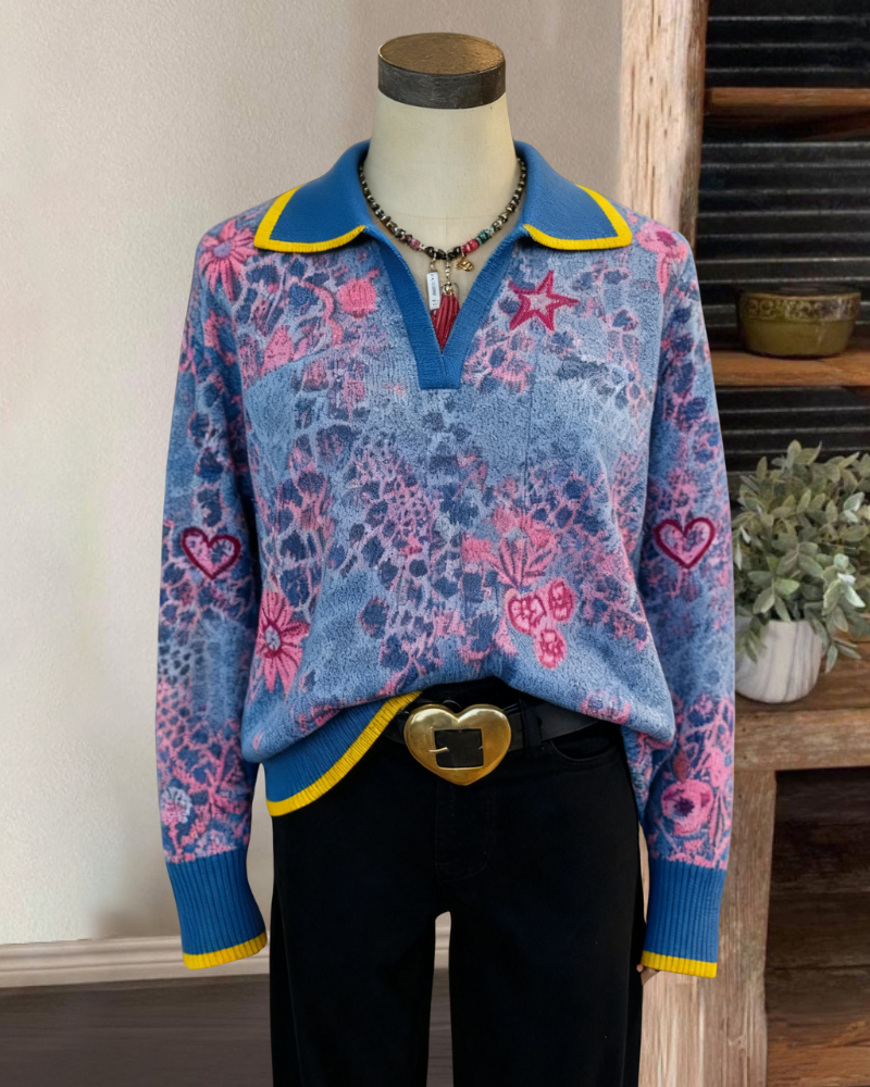 Retro Floral V-neck Top