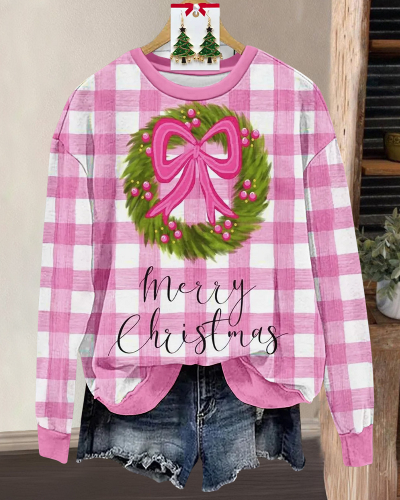 Christmas Bow Wreath Plaid Sweatshirt