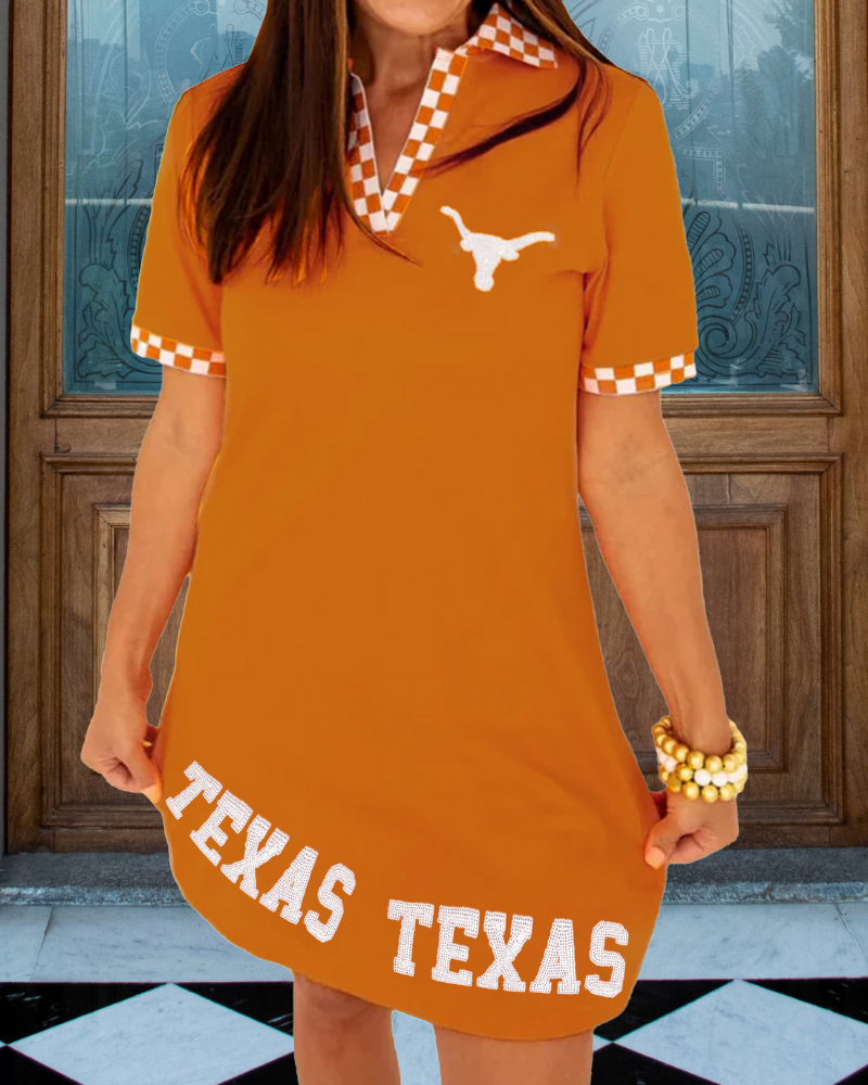 TEXAS Sequined Plaid Trim Dress