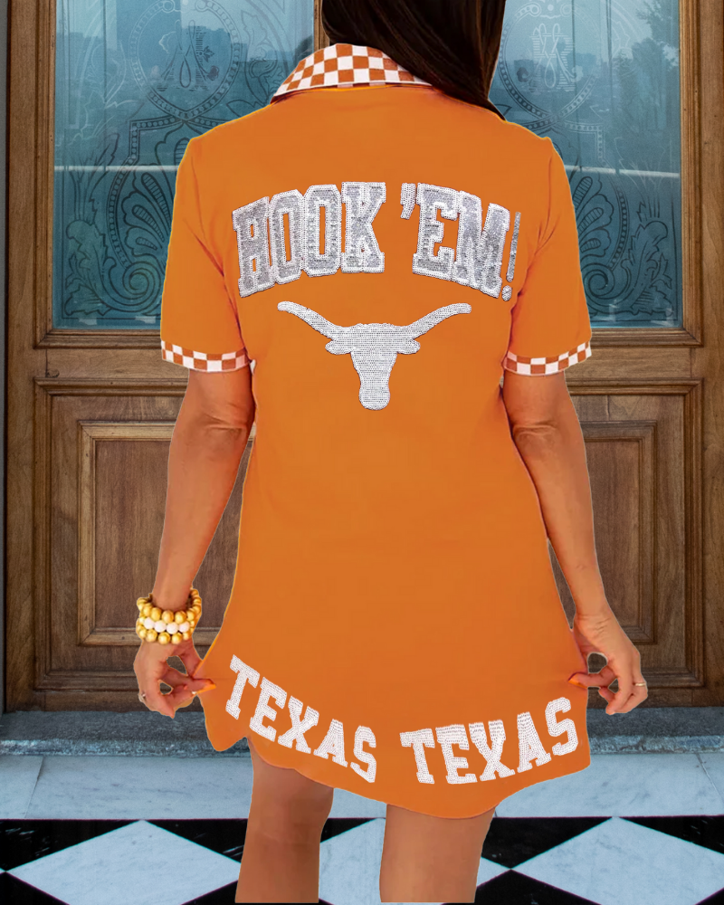 TEXAS Sequined Plaid Trim Dress