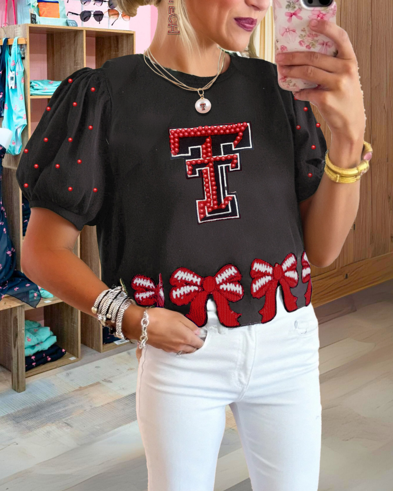 Embroidered Beaded Bow Top