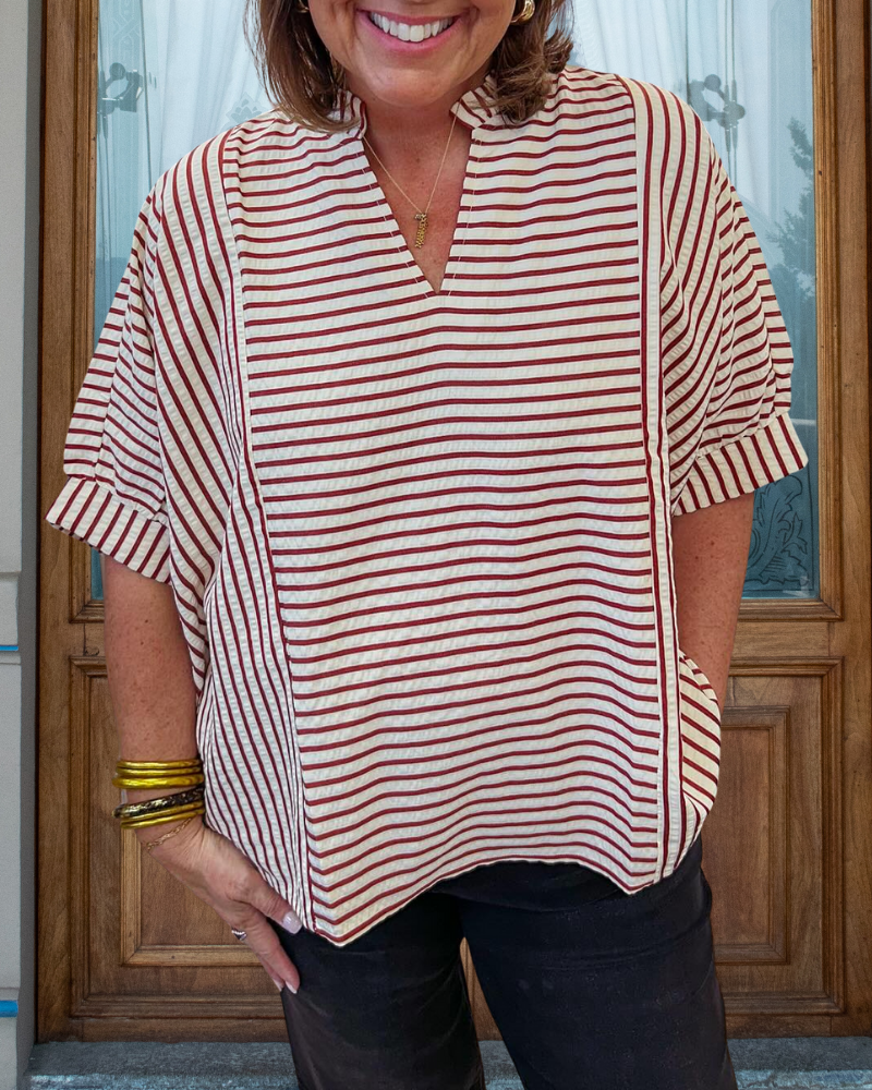 Simple Striped V-neck Top