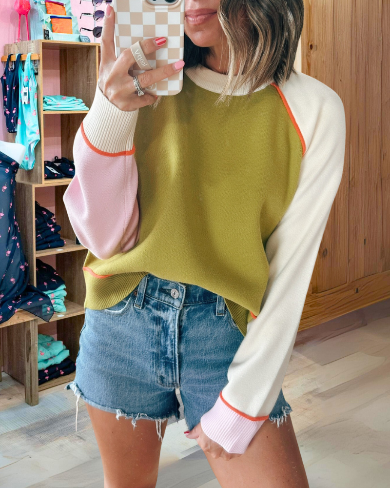 Colorblock Ribbed Trim Sweater