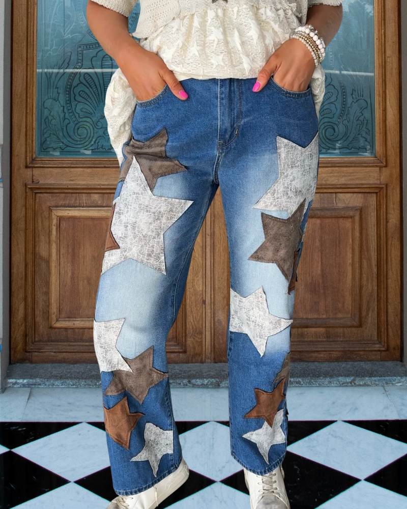 Unique Star Patch Denim Pants