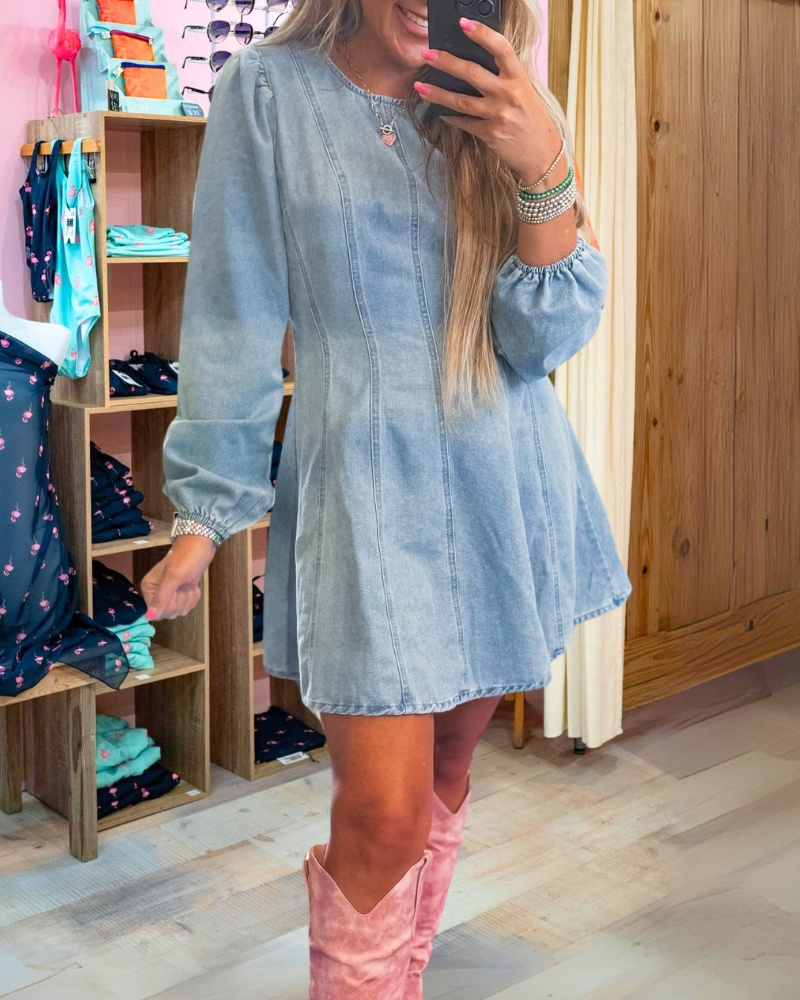 Stylish Denim Crewneck Dress