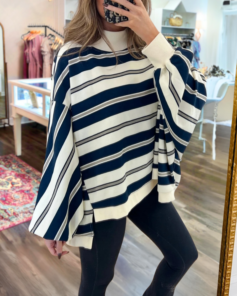 Unique Striped Turtleneck Pullover