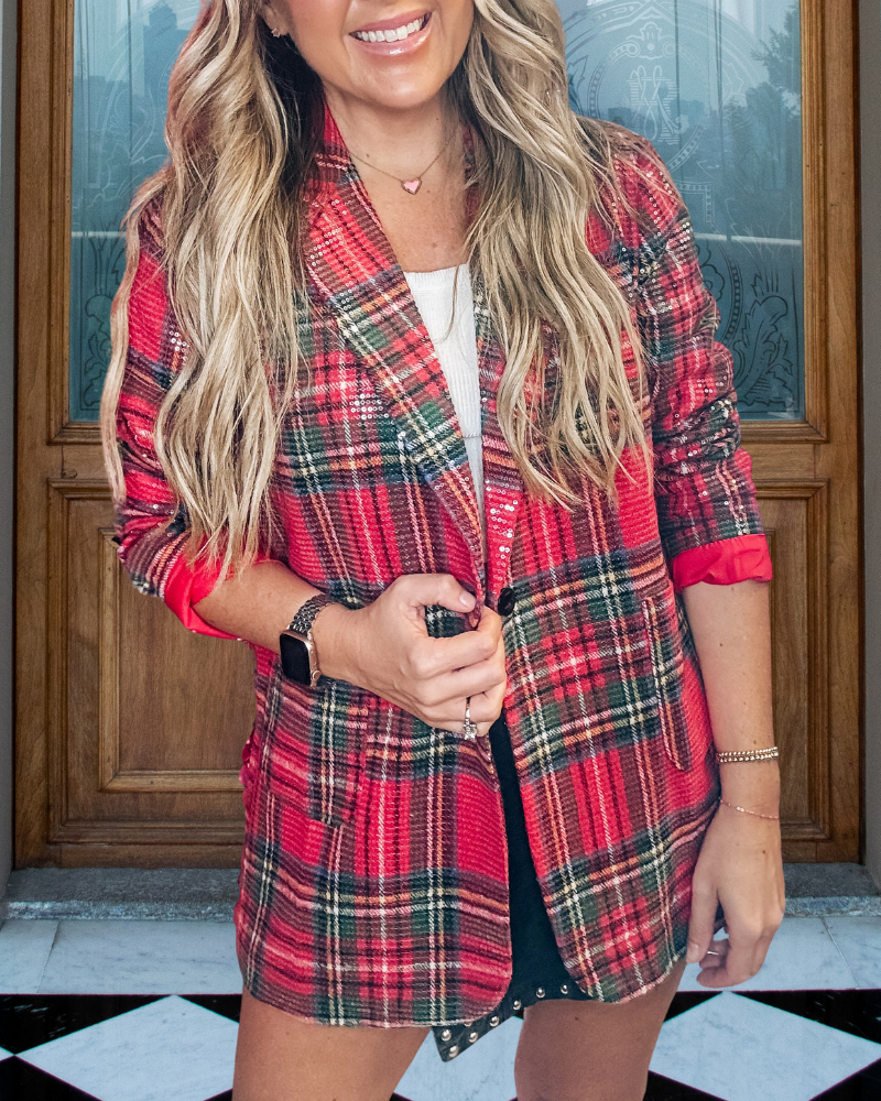 Vintage Shiny Sequin Plaid Jacket