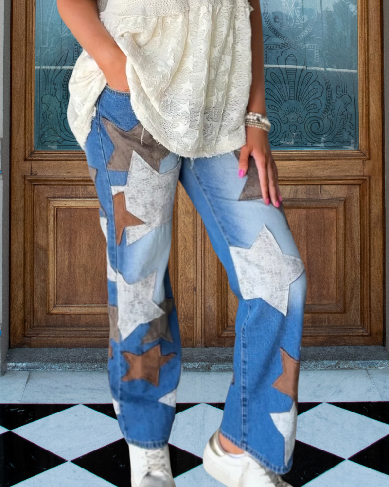 Unique Star Patch Denim Pants