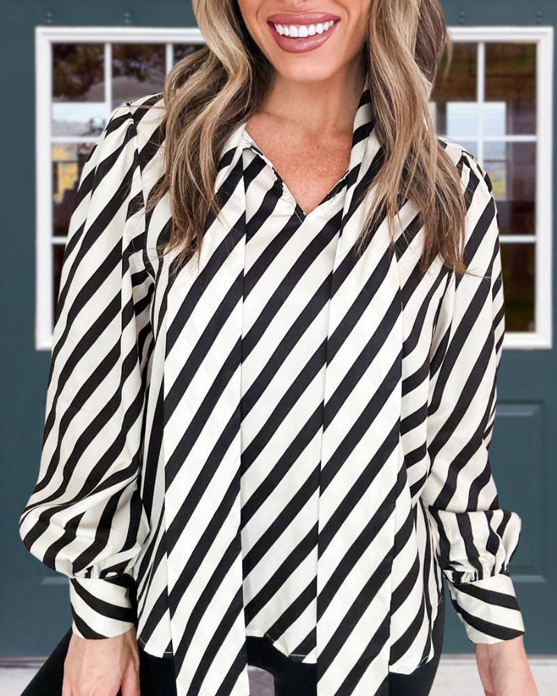 Striped Satin Bow Tie Top