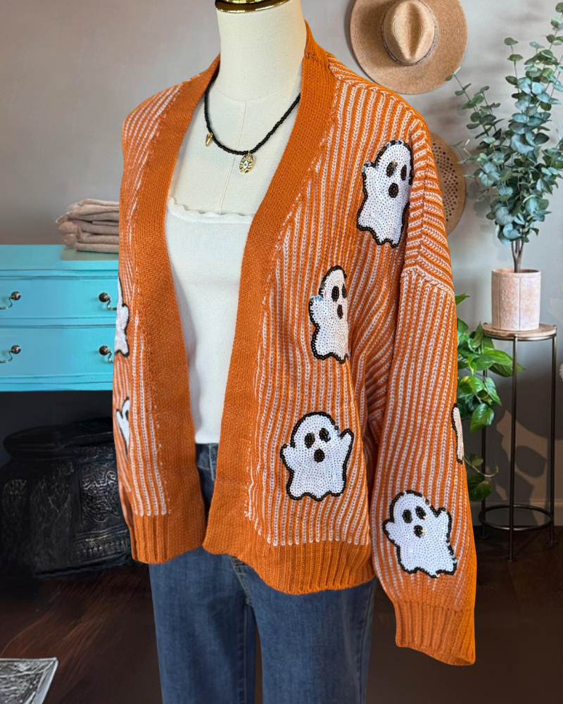 Stylish Ghost Sequin Knit Cardigan